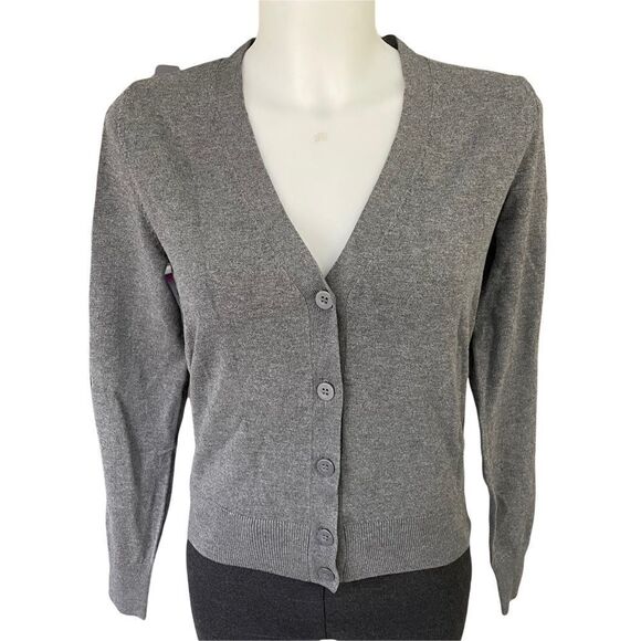 WOOLEN BLOOM FINE KNIT V NECK BUTTON‎ UP CARDIGAN/ SWEATER TOP GRAY SZ XS NEW! - Picture 2 of 10